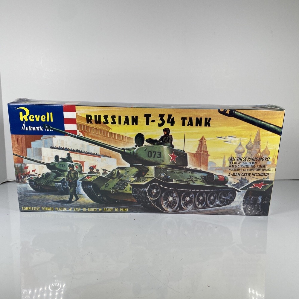 REVELL‎ RUSSIAN T-34 TANK H-538:129 Military Sealed Plastic Model Kit Garage Dad